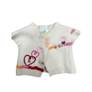 Familiar by Les Enphants Girl Cardigan Wool Sweater‎ Size 2 Heart Embroidery